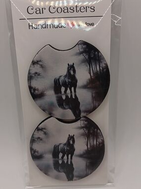 Black Horse Water Reflection Car Coasters